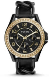 Fossil ES3696 Riley Women's Watch – Black Dial & Black Leather Strap