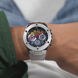 Guess Poseidon Chronograph Rainbow Dial White Silicone Strap Watch For Men - GW0425G4