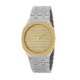 Gucci 25H Quartz Gold Dial Silver Steel Strap Watch for Women - YA163403