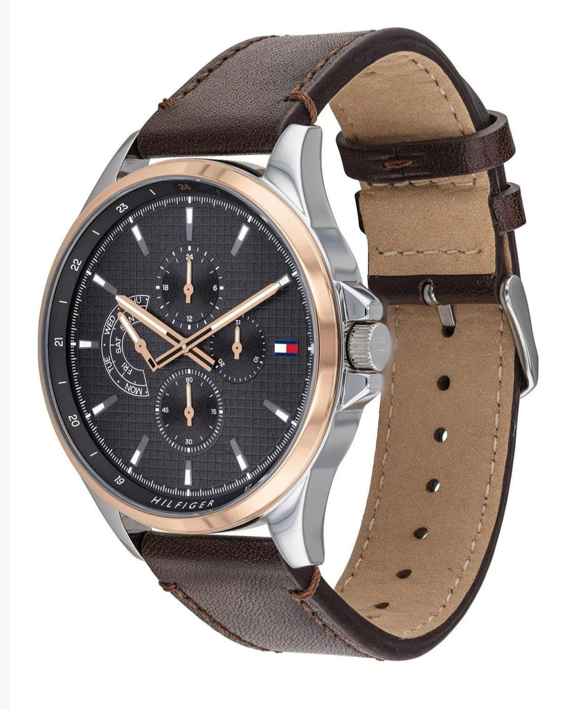 Tommy Hilfiger Shawn Multifunction Grey Dial Brown Leather Strap Watch for Men - 1791615