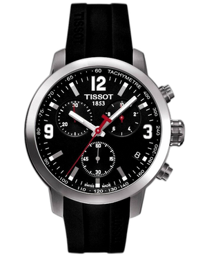 Tissot PRC 200 Chronograph Black Dial Black Rubber Strap Watch for Men - T114.417.17.057.00