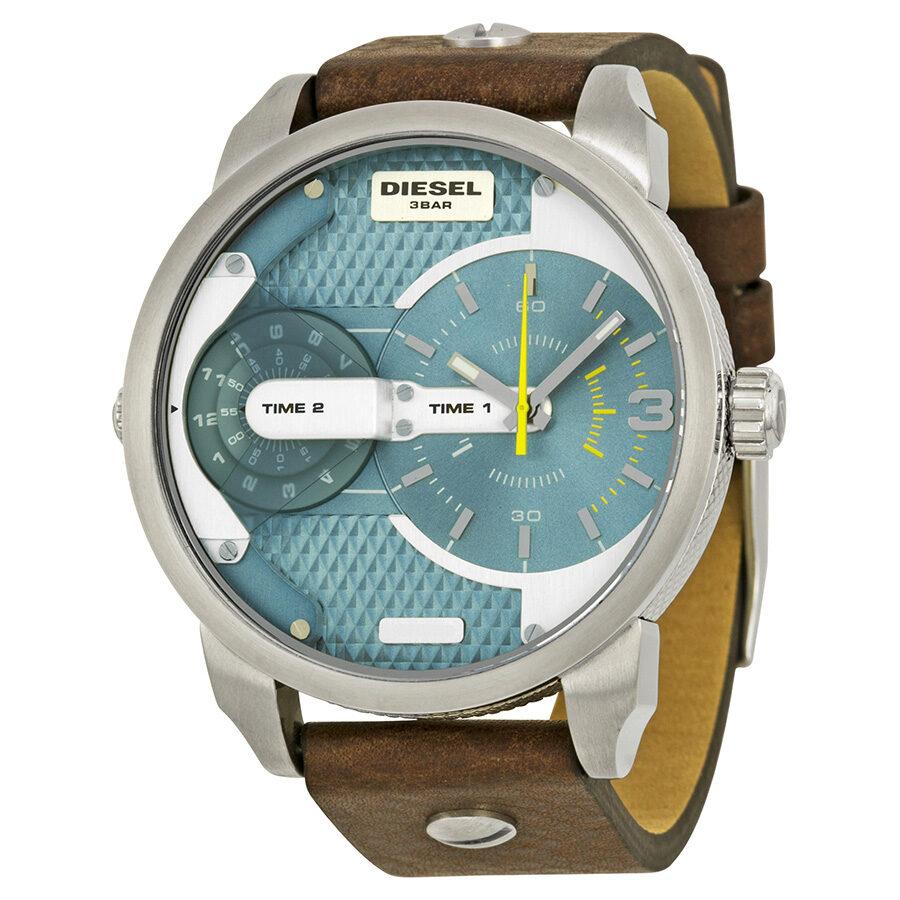 Diesel Mini Daddy LIght Blue Dial Brown Leather Strap Watch For Men - DZ7321