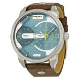 Diesel Mini Daddy LIght Blue Dial Brown Leather Strap Watch For Men - DZ7321