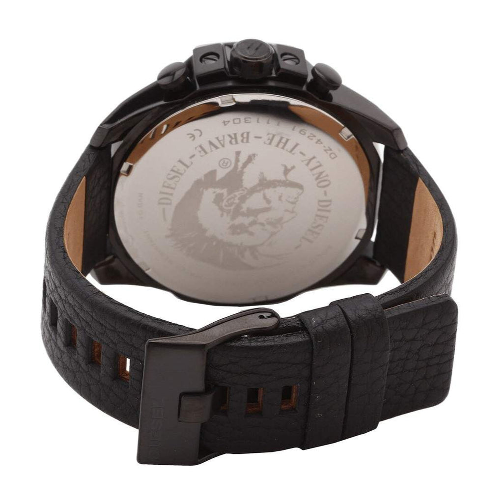 Diesel Mega Chief Chronograph Black Dial Black Leather Strap Watch For Men - DZ4291