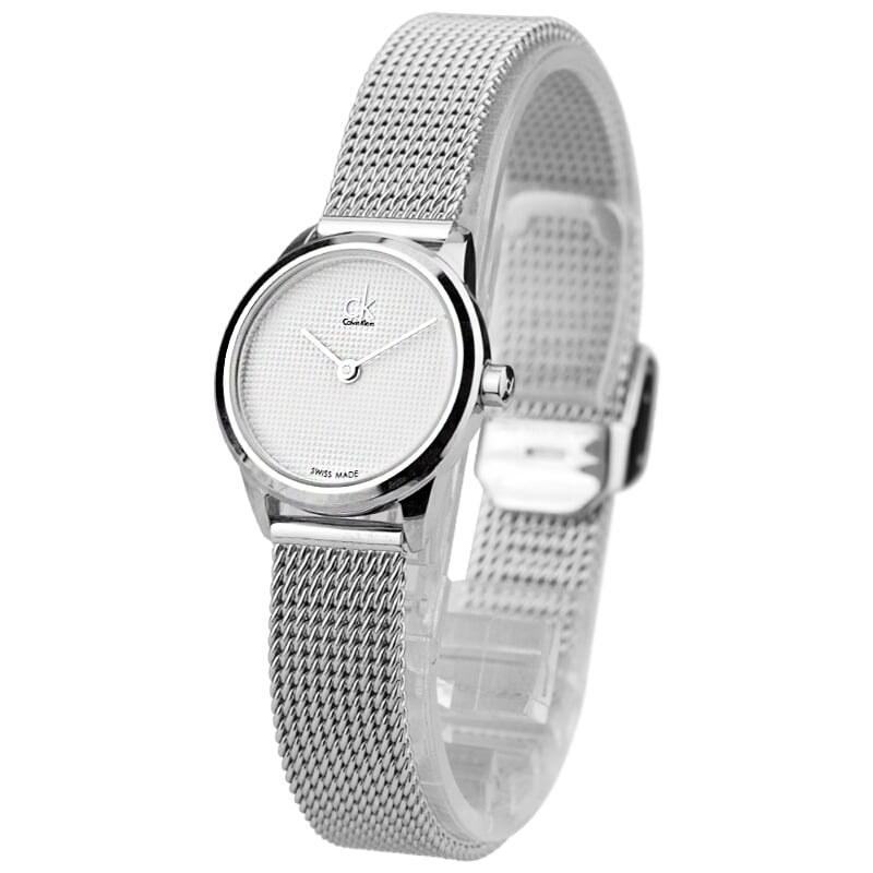Calvin Klein Minimal White Dial Silver Mesh Bracelet Watch for Women - K3M2312Y