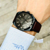 Fossil Everett Chronograph Black Dial Brown Leather Strap Watch for Men - FS5798