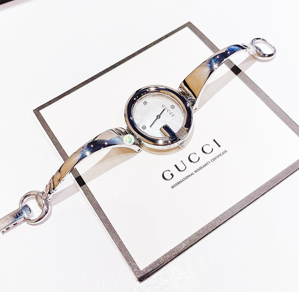 Gucci Guccissima Diamonds Mother of Pearl Dial Silver Steel Strap Watch For Women - YA134303