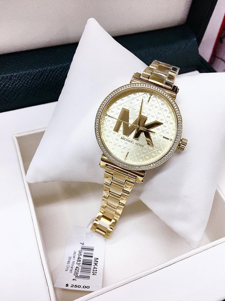 Michael Kors Sofie Quartz Gold Dial Gold Steel Strap Watch For Women - MK4334