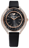 Swarovski 5558634 Crystalline Aura Women's Watch – Black Dial & Black Leather Strap