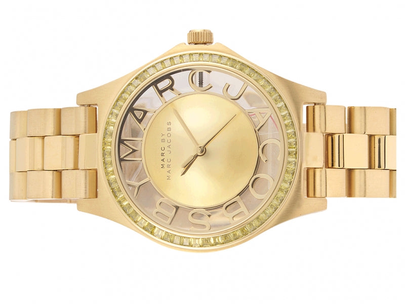 Marc Jacobs Henry Transparent Gold Dial Gold Steel Strap Watch for Women - MBM3338