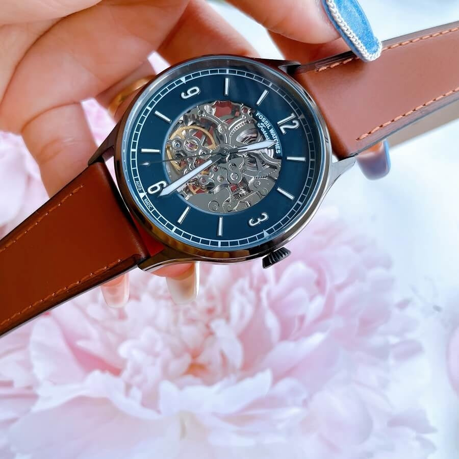 Fossil Forrester Automatic Skeleton Grey Dial Brown Leather Strap Watch for Men - ME3178