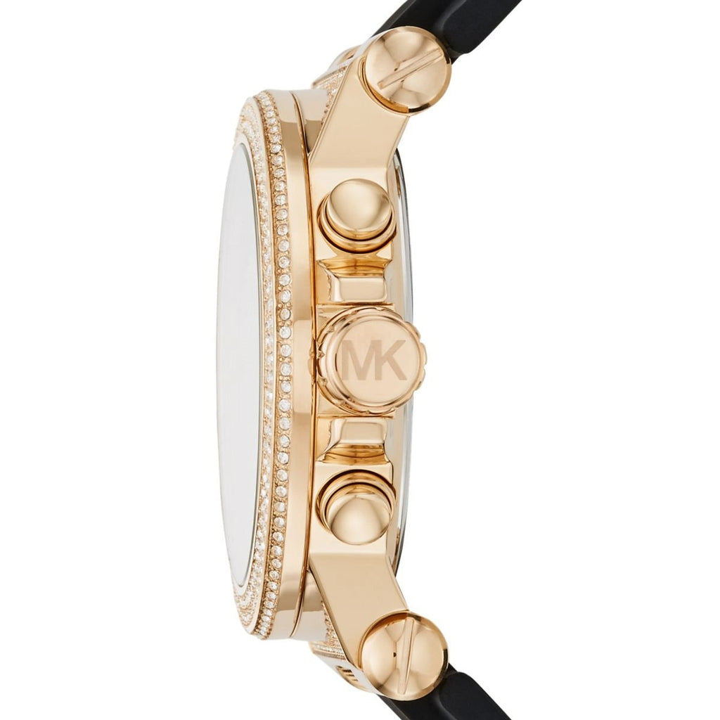 Michael Kors Dylan Chronograph Black Dial Black Rubber Strap Watch For Women - MK8556