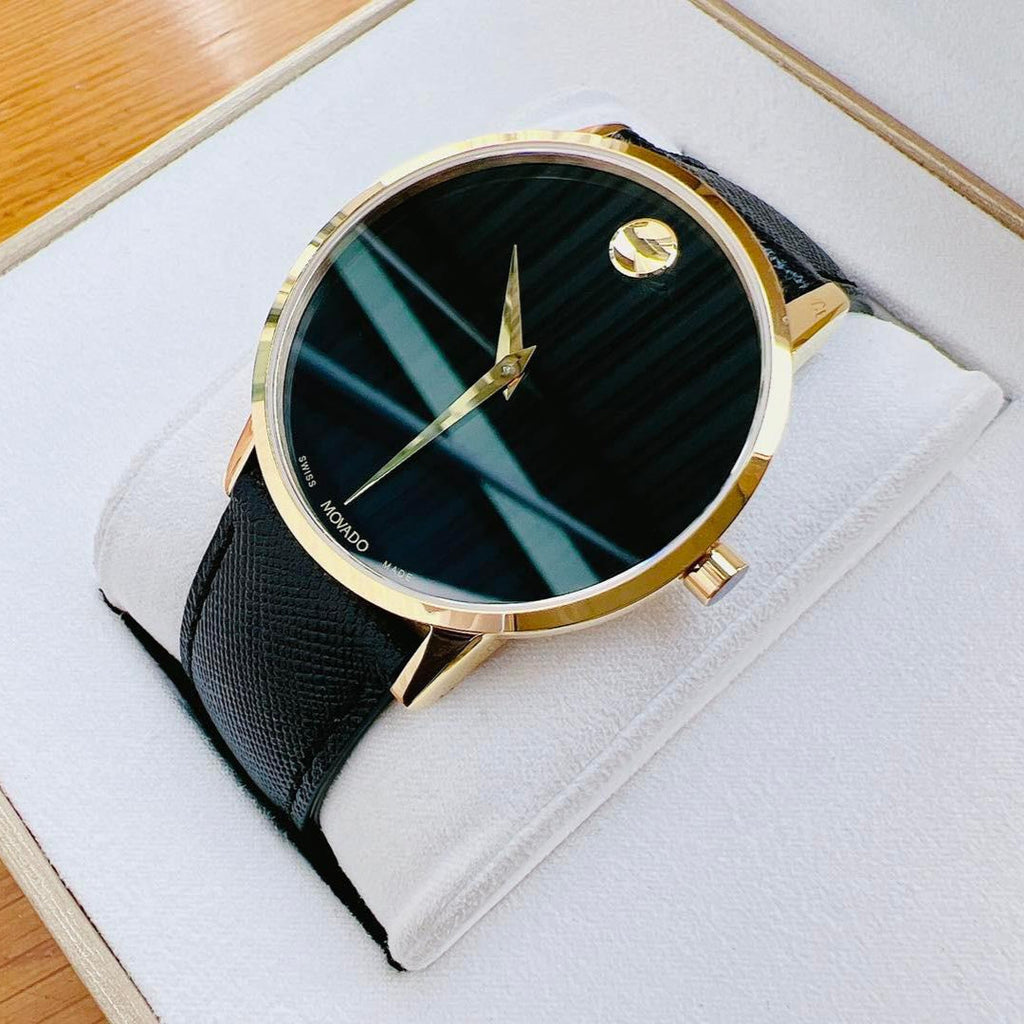 Movado 0607195 Museum Classic Quartz Men's Watch – Black Dial & Black Leather Strap