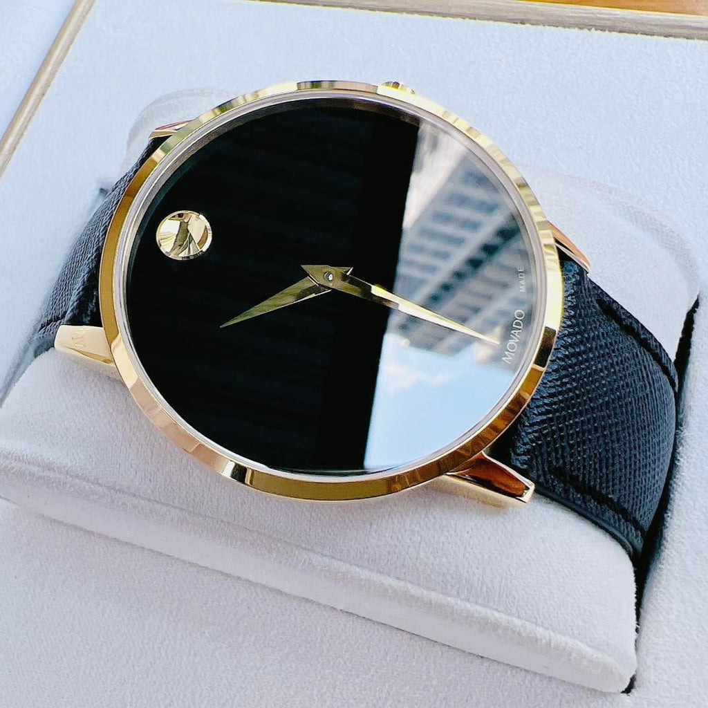 Movado 0607195 Museum Classic Quartz Men's Watch – Black Dial & Black Leather Strap