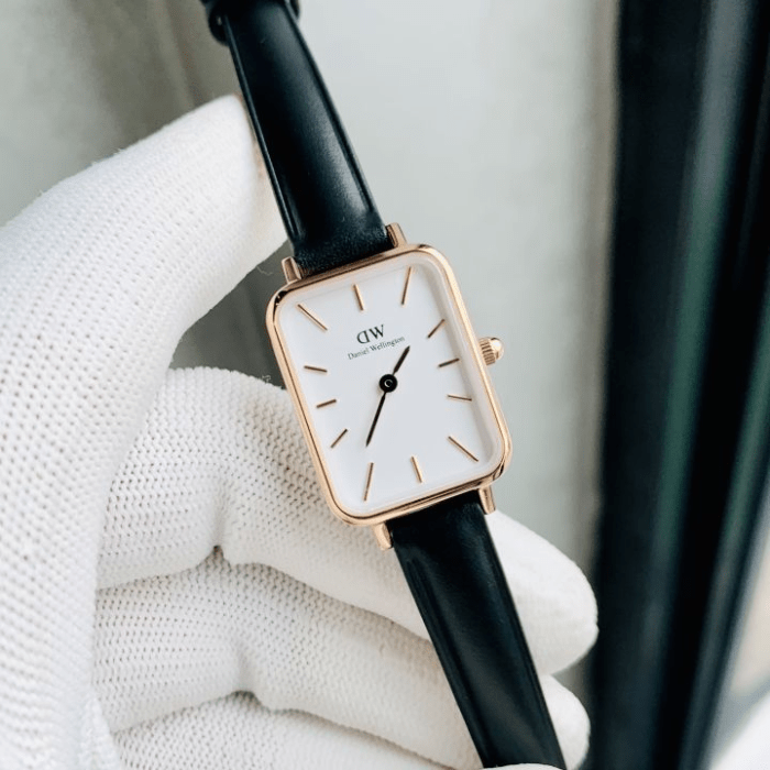 Daniel Wellington DW00100434 Quadro Women's Watch – White Dial & Black Leather Strap