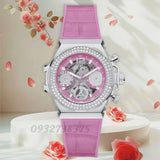 Guess Fusion Chronograph Pink Dial Pink Leather Strap Watch for Women - GW0553L1