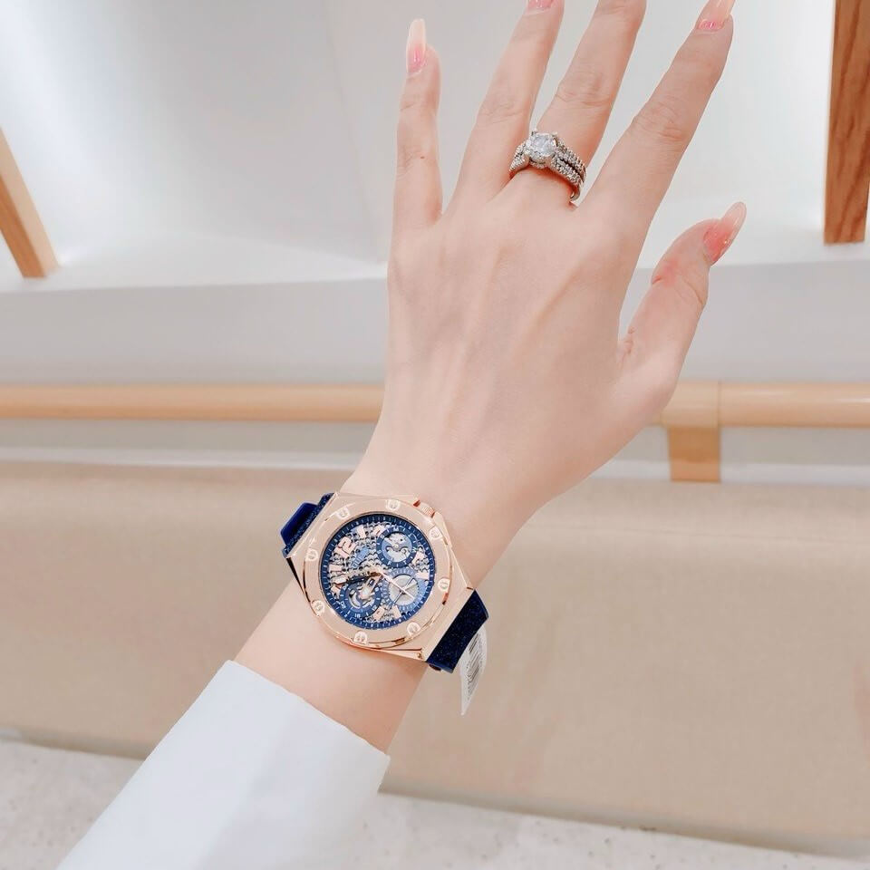 Guess Asteria Multifunction Blue Dial Blue Rubber Strap Watch For Women - GW0620L3