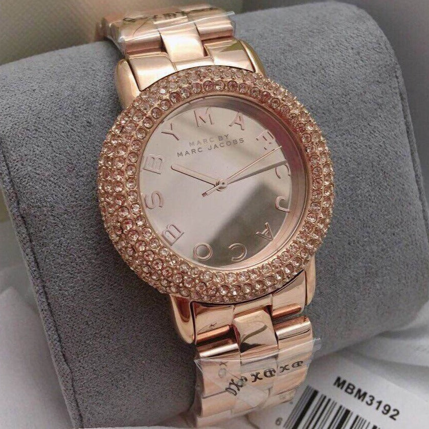 Marc Jacobs Marci Crystals Rose Gold Dial Rose Gold Steel Strap Watch for Women - MBM3192
