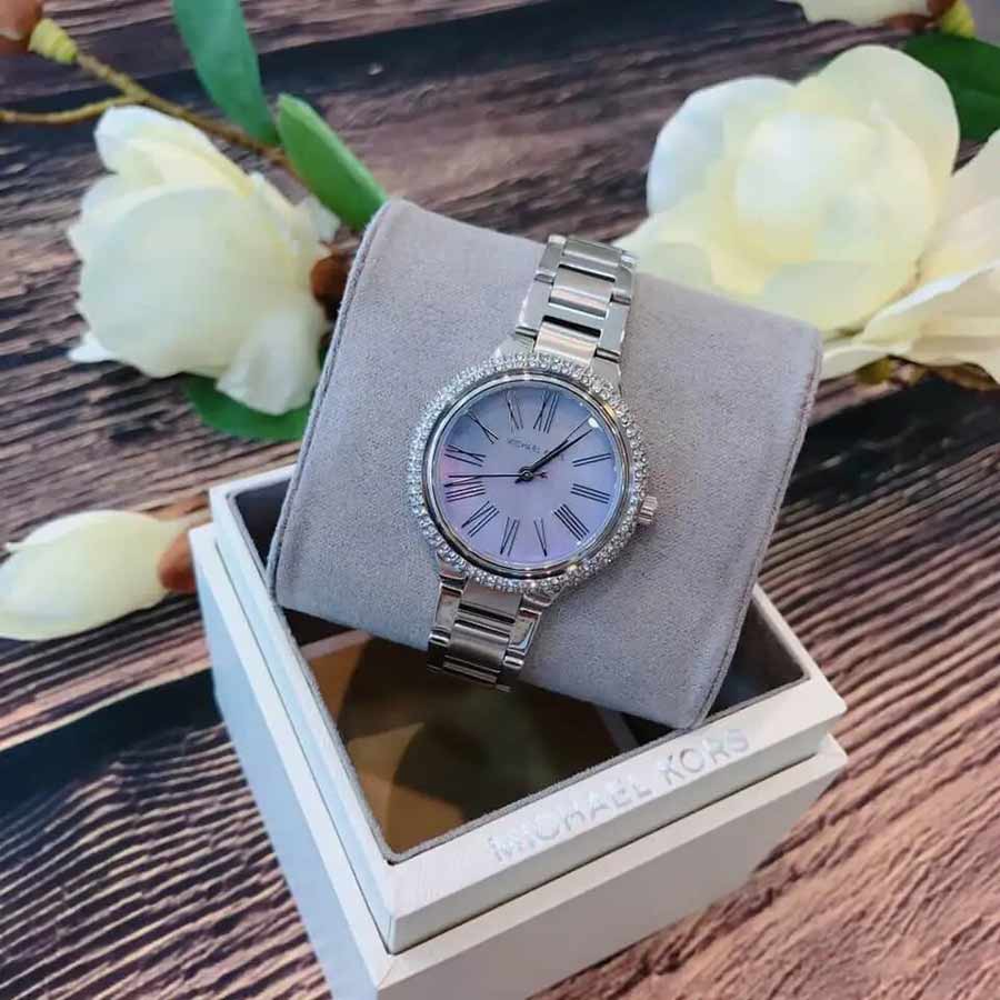 Michael Kors Taryn Mother of Pearl Purple Dial Silver Steel Strap Watch For Women - MK6562
