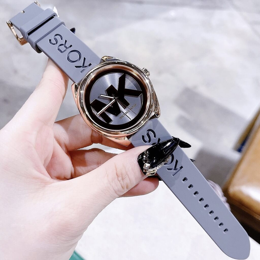 Michael Kors Janelle Three Hand Grey Dial Grey Rubber Strap Watch For Women - MK7314