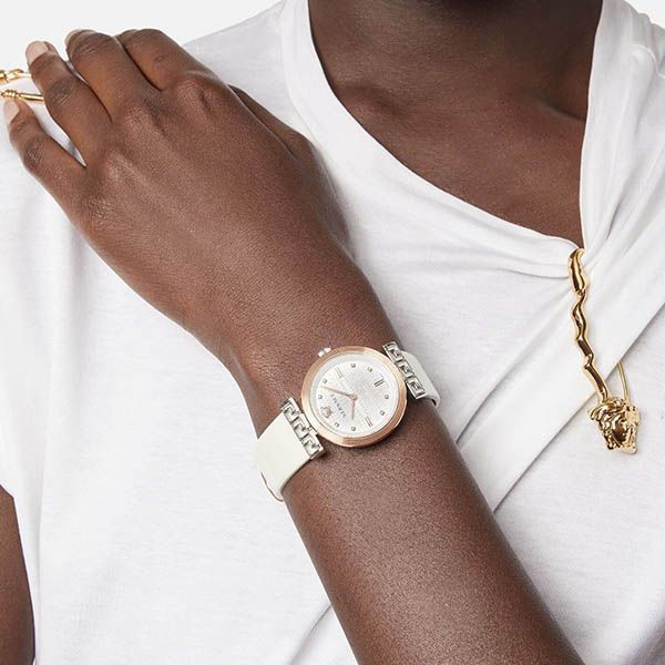 Versace Greca White Dial White Leather Strap Watch for Women - VELW00120