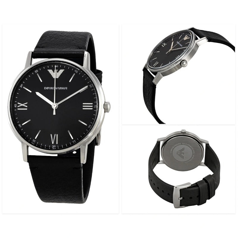 Emporio Armani Kappa Analog Quartz Black Dial Black Leather Strap Watch For Men - AR11013