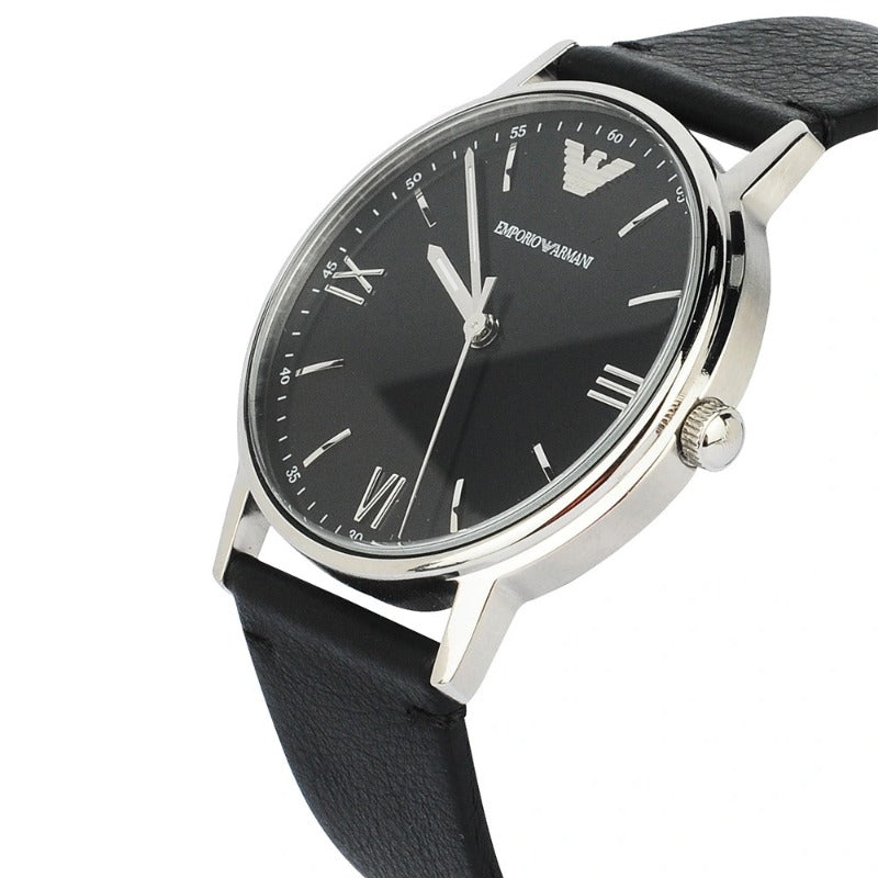 Emporio Armani Kappa Analog Quartz Black Dial Black Leather Strap Watch For Men - AR11013