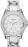 Fossil ES3463 Riley Women's Watch – White Dial & White Leather Strap