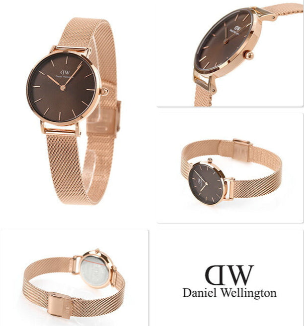 Daniel Wellington DW00100476 Petite Amber Women's Watch – Brown Dial & Gold Mesh Strap