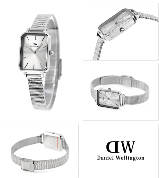 Daniel Wellington Quadro Unitone Silver Dial Silver Mesh Strap Watch For Women - DW00100486