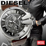 Diesel Mega Chief Chronograph Black Dial Brown Leather Strap Watch For Men - DZ4290