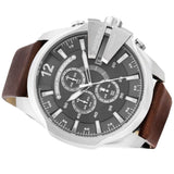 Diesel Mega Chief Chronograph Black Dial Brown Leather Strap Watch For Men - DZ4290