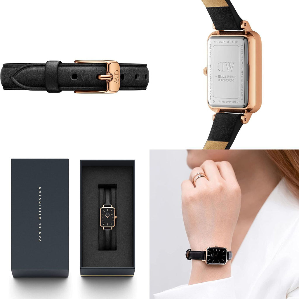 Daniel Wellington DW00100435 Quadro Sheffield Women's Watch – Black Dial & Leather Strap