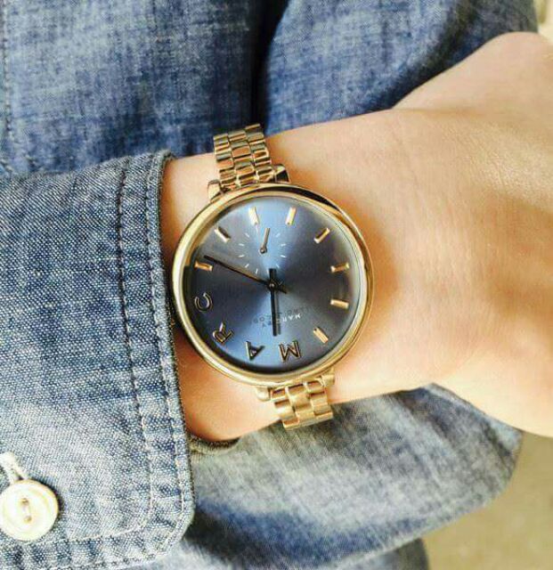 Marc Jacobs Sally Blue Dial Gold Steel Strap Watch for Women - MBM3366