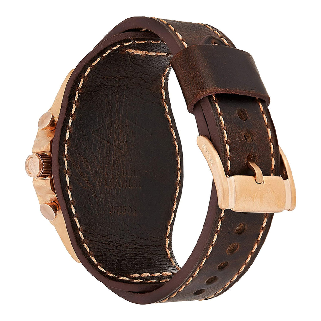 Fossil Nate Chronograph Blue Dial Brown Leather Strap Watch for Men - JR1505