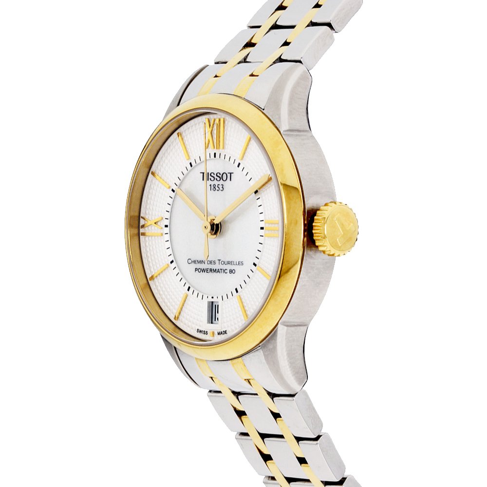 Tissot Chemin Des Tourelles Powermatic 80 Lady Mother of Pearl White Dial Two Tone Steel Strap Watch For Women - T099.207.22.118.00