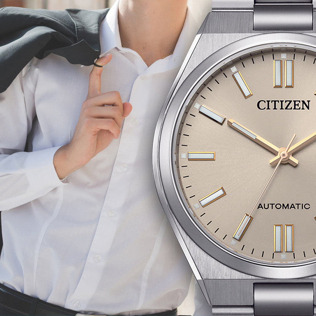 Citizen Tsuyosa NJ0151-88W Men's Automatic Watch – Oatmeal White Dial with Silver Steel Strap