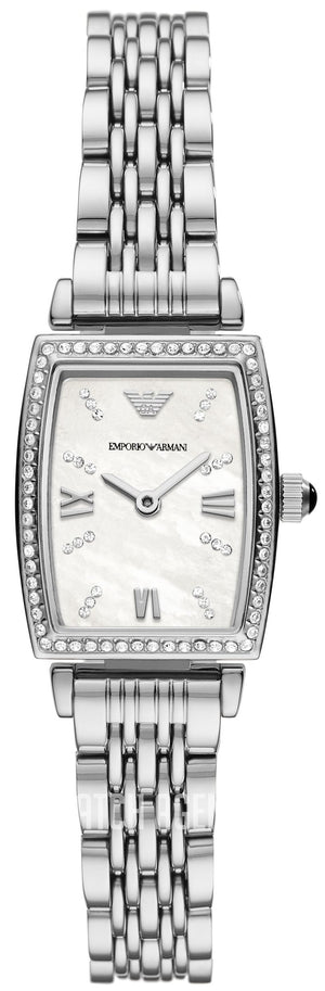 Emporio Armani Gianni T-Bar Quartz White Dial Silver Steel Strap Watch For Women - AR11405
