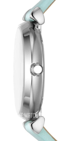 Emporio Armani Gianni T Bar Analog Crystals Silver Dial Blue Leather Strap Watch For Women - AR11443