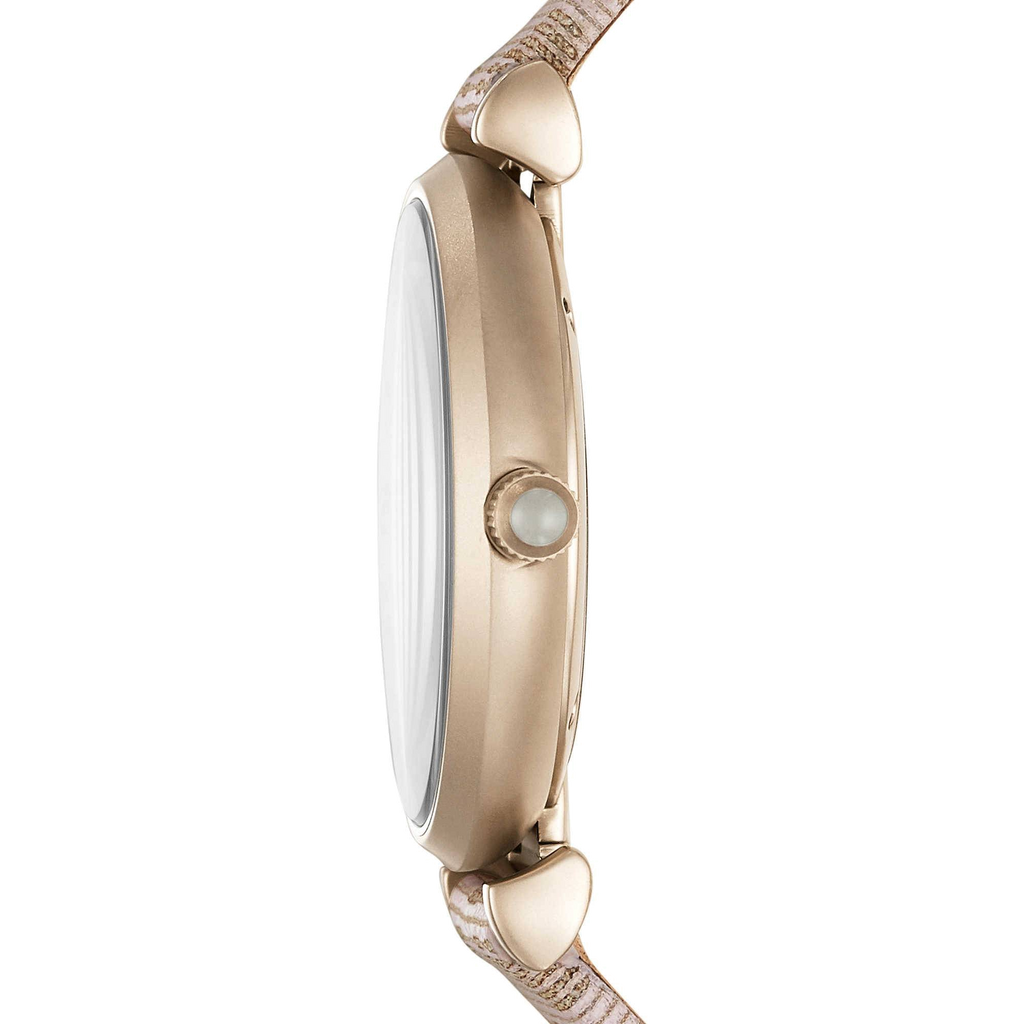 Emporio Armani Gianni T Bar Analog Silver Dial Beige Leather Strap Watch For Women - AR11127