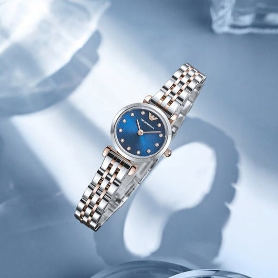 Emporio Armani Gianni T Bar Quartz Blue Dial Two Tone Steel Strap Watch For Women - AR11222