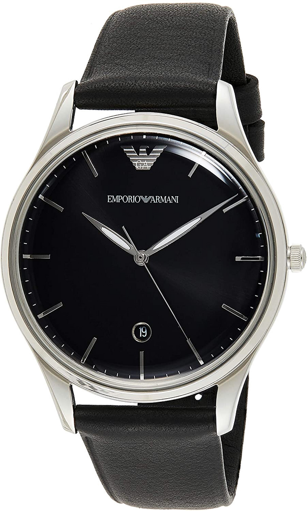 Emporio Armani Classic Quartz Black Dial Black Leather Strap Watch For Men - AR1865