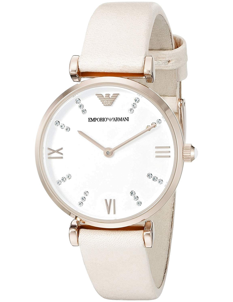 Emporio Armani Gianni T Bar Quartz White Dial Beige Leather Strap Watch For Women - AR1927