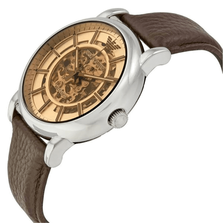 Emporio Armani Luigi Meccanico Brown Dial Brown Leather Strap Watch For Men - AR1982