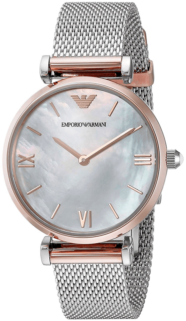 Emporio Armani Retro Mother of Pearl Dial Silver Mesh Bracelet Watch For Women - AR2067