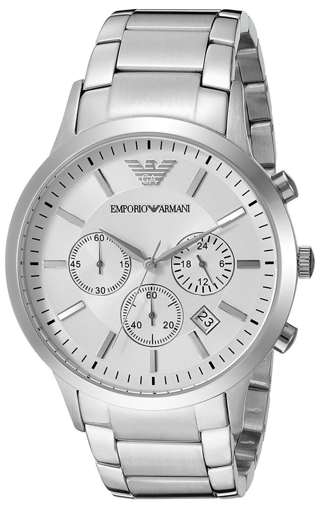 Emporio Armani Sportivo Chronograph Silver Dial Silver Steel Strap Watch For Men - AR5963