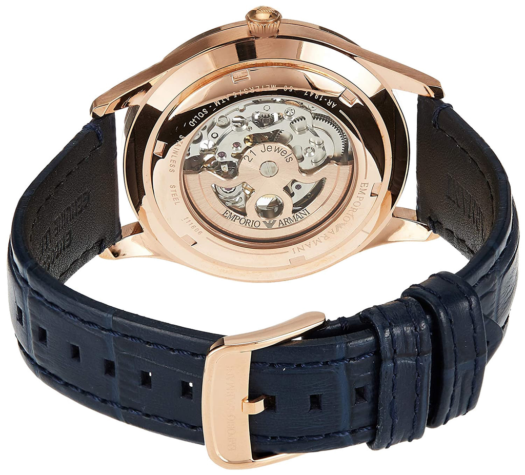 Emporio Armani Luigi Automatic Silver Dial Black Leather Strap Watch For Men - AR60013