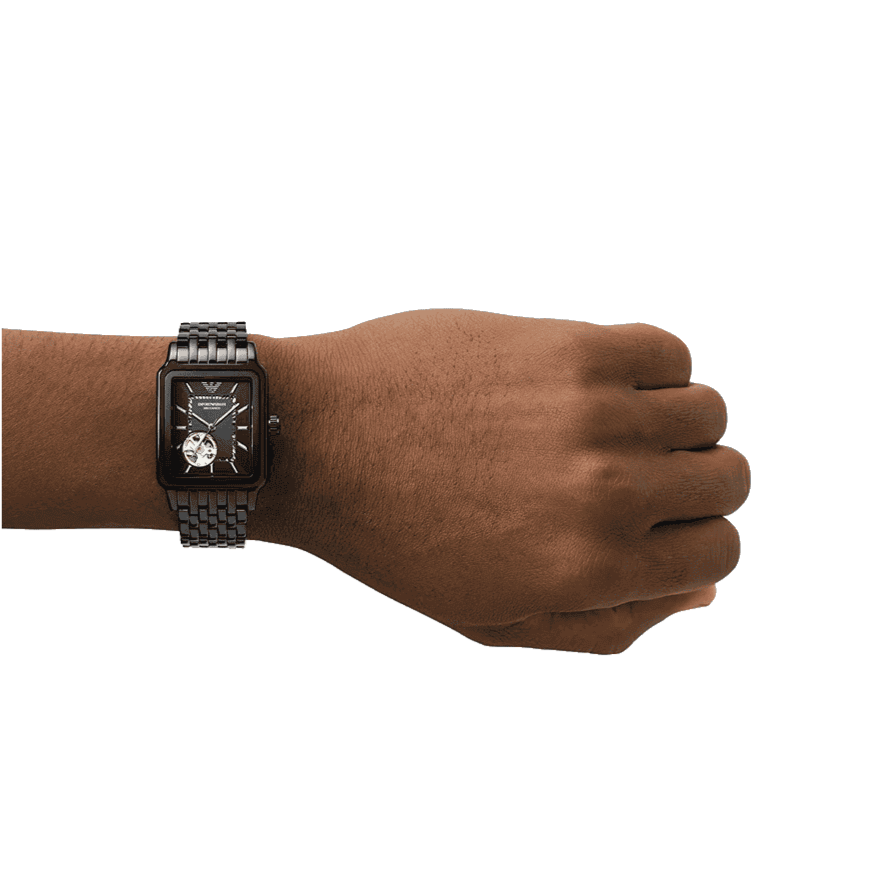 Emporio Armani AR60058 Meccanico Men’s Automatic Watch – Black Dial & Black Steel Strap