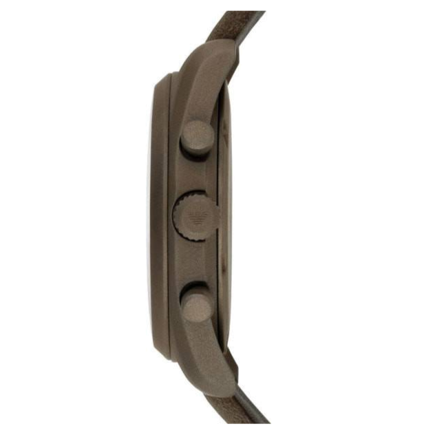 Emporio Armani Sportivo Chronograph Silver Dial Brown Leather Strap Watch For Men - AR6076