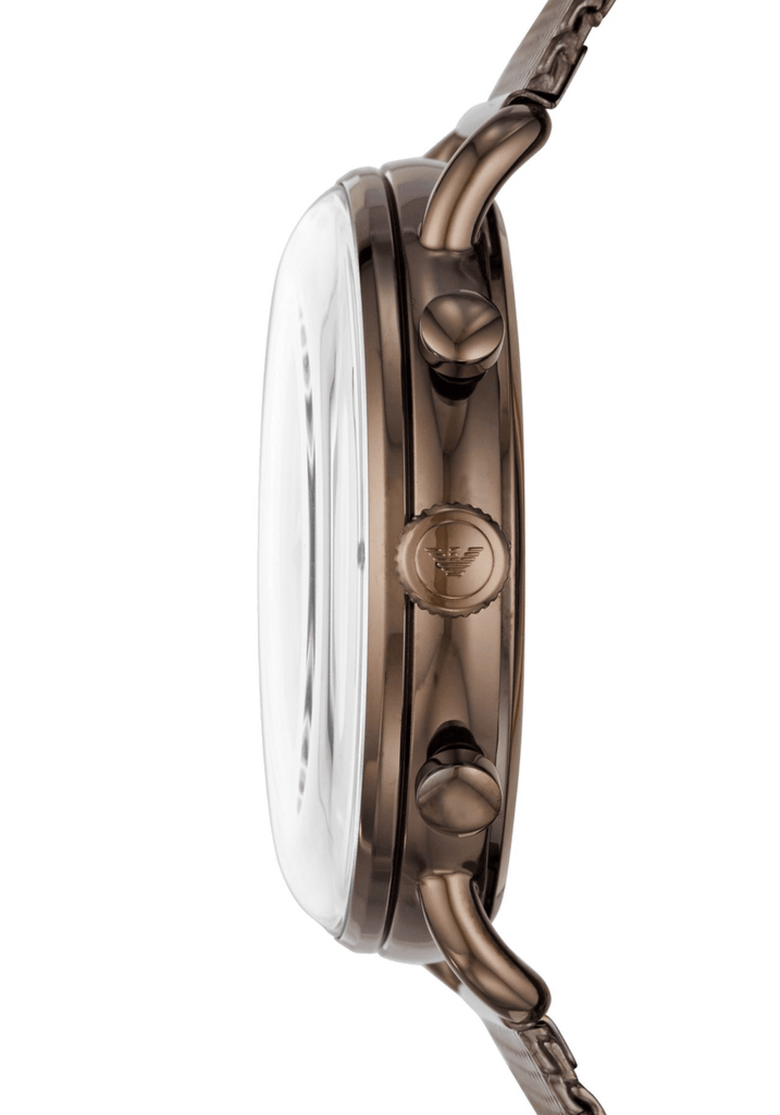 Emporio Armani Aviator Chronograph Grey Dial Brown Mesh Bracelet Watch For Men - AR11169